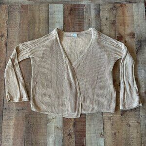 Sundance Women's Size L Open Front Open Weave Knit Cardigan Sweater in Tan